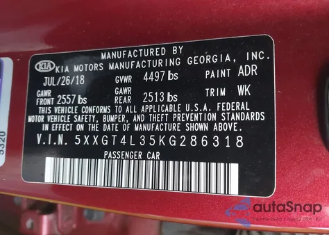 2019 Kia Optima S from USA, damaged, VIN 5XXGT4L35KG286318